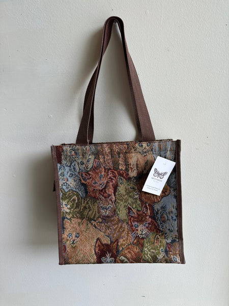Vintage Kitty Cat Tapestry Zippered Tote Bag