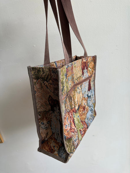 Vintage Kitty Cat Tapestry Zippered Tote Bag
