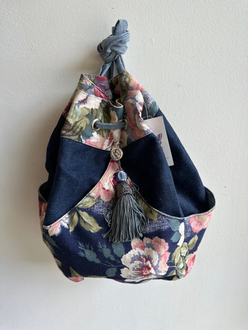 Vintage Handmade Denim + Floral Backpack