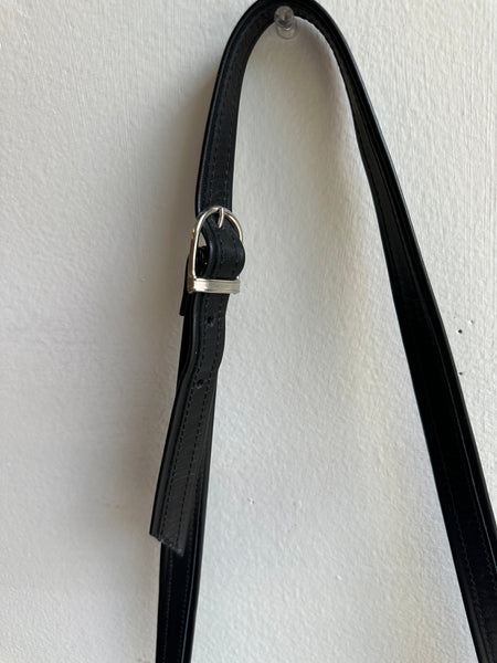 Vintage Black Leather Structured Cross Body Bag With Bow Detail | Made in Canada