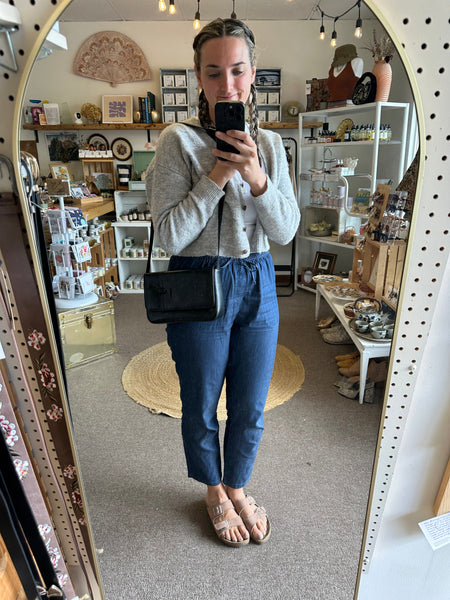 Vintage Black Leather Structured Cross Body Bag With Bow Detail | Made in Canada