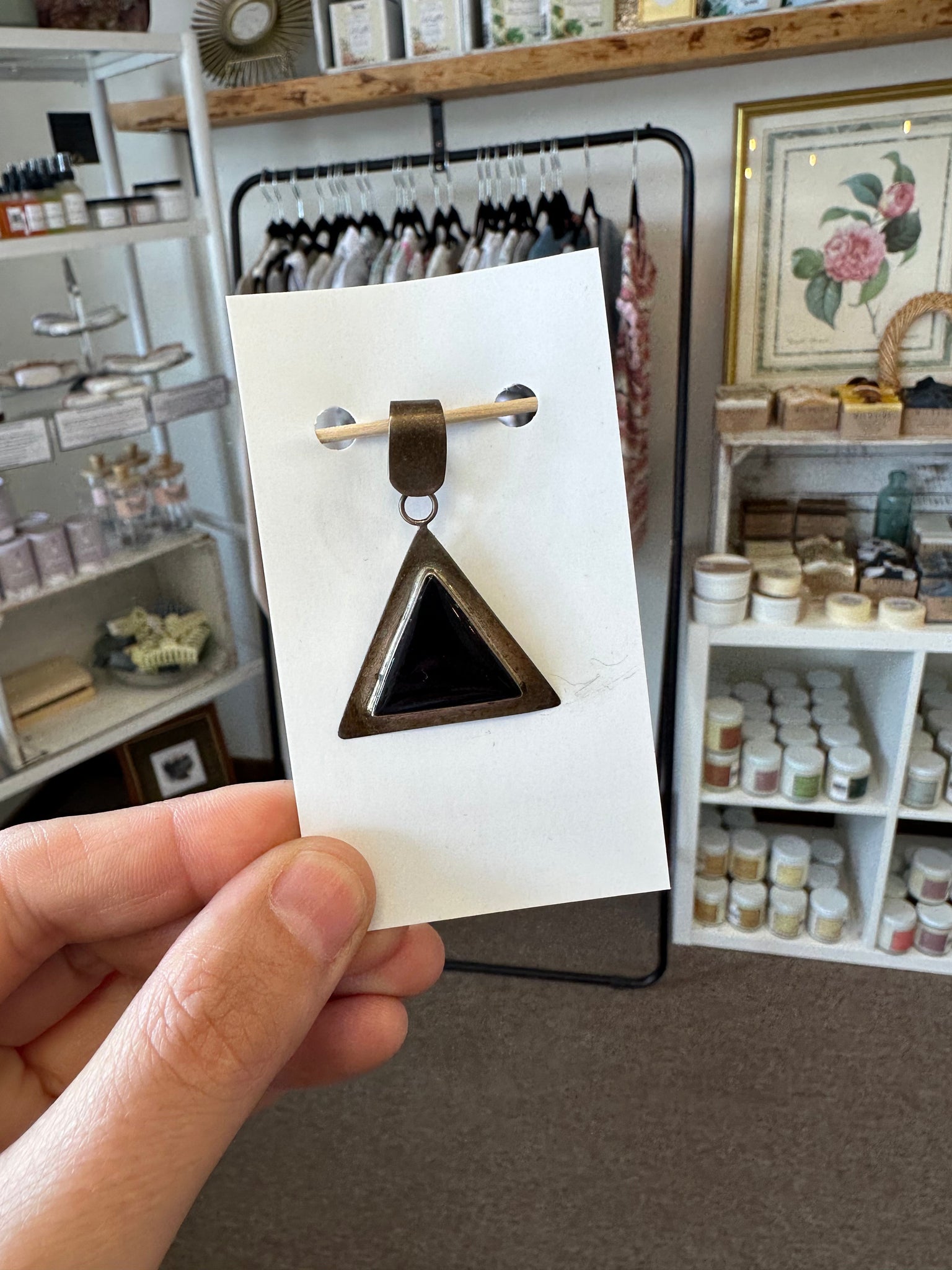 Vintage Black Onyx Silver Triangle Pyrmid Handcrafted Pendent