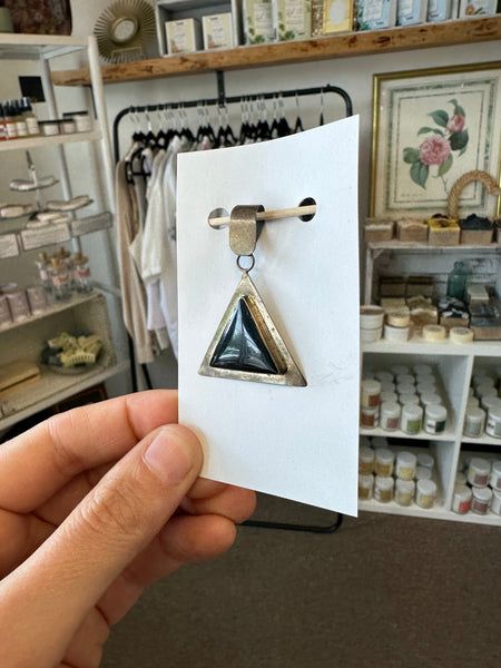 Vintage Black Onyx Silver Triangle Pyrmid Handcrafted Pendent