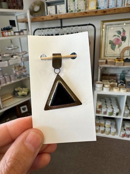 Vintage Black Onyx Silver Triangle Pyrmid Handcrafted Pendent