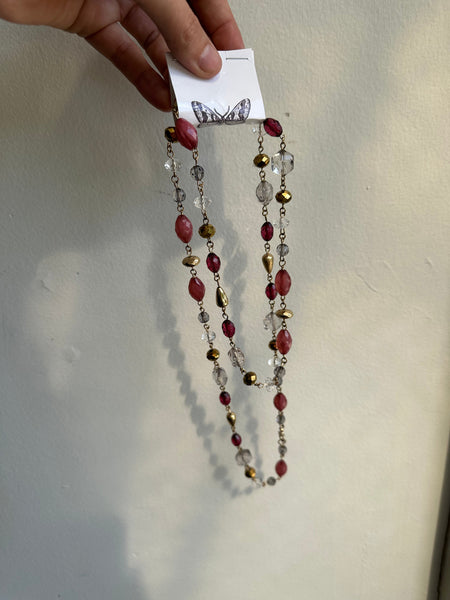 Vintage Beaded Pink + Gold Chain Link Layering Necklace