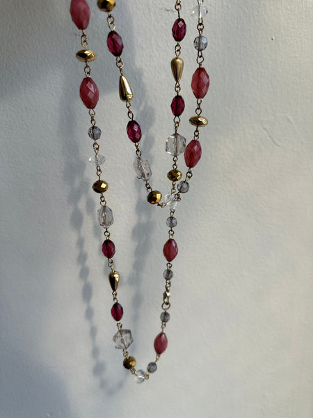 Vintage Beaded Pink + Gold Chain Link Layering Necklace