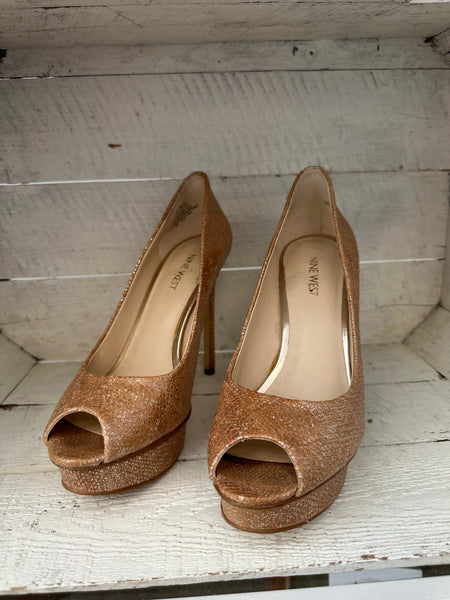 Nine West Katie Sparkly Nude Heels | Women’s Size 7