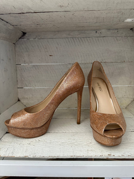 Nine West Katie Sparkly Nude Heels | Women’s Size 7