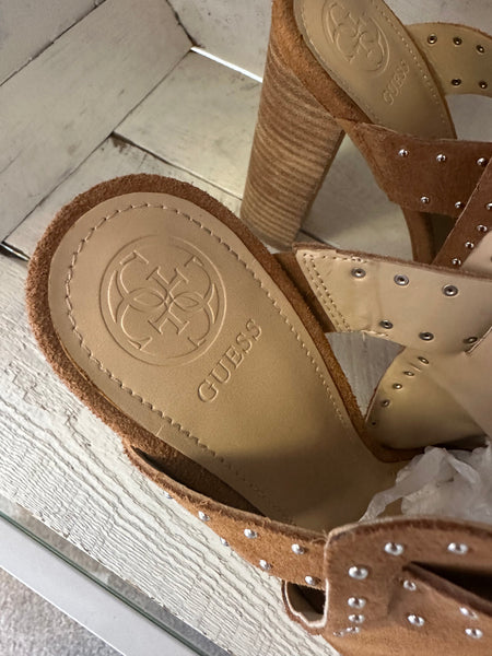 Guess Suede Studded Wooden Heel Sandal | Women’s Size 9