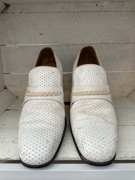 Vintage White Leather Penny Loafers | Men’s 9.5