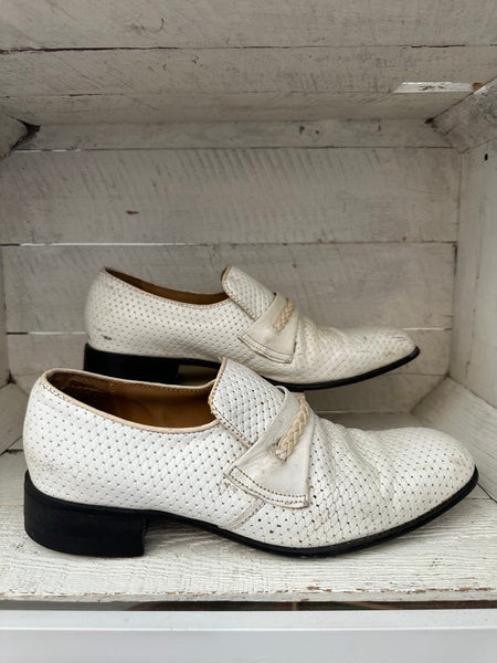 Vintage White Leather Penny Loafers | Men’s 9.5