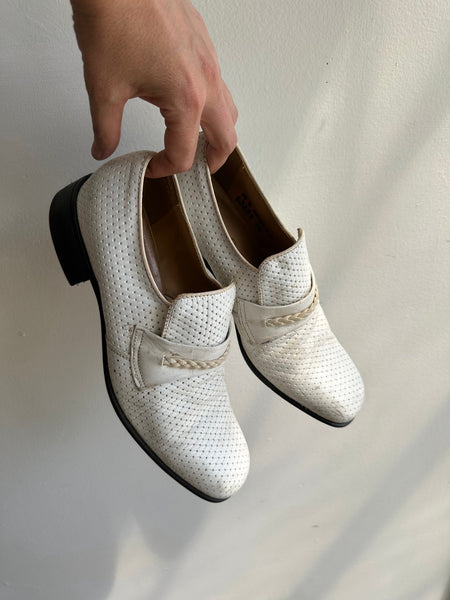 Vintage White Leather Penny Loafers | Men’s 9.5