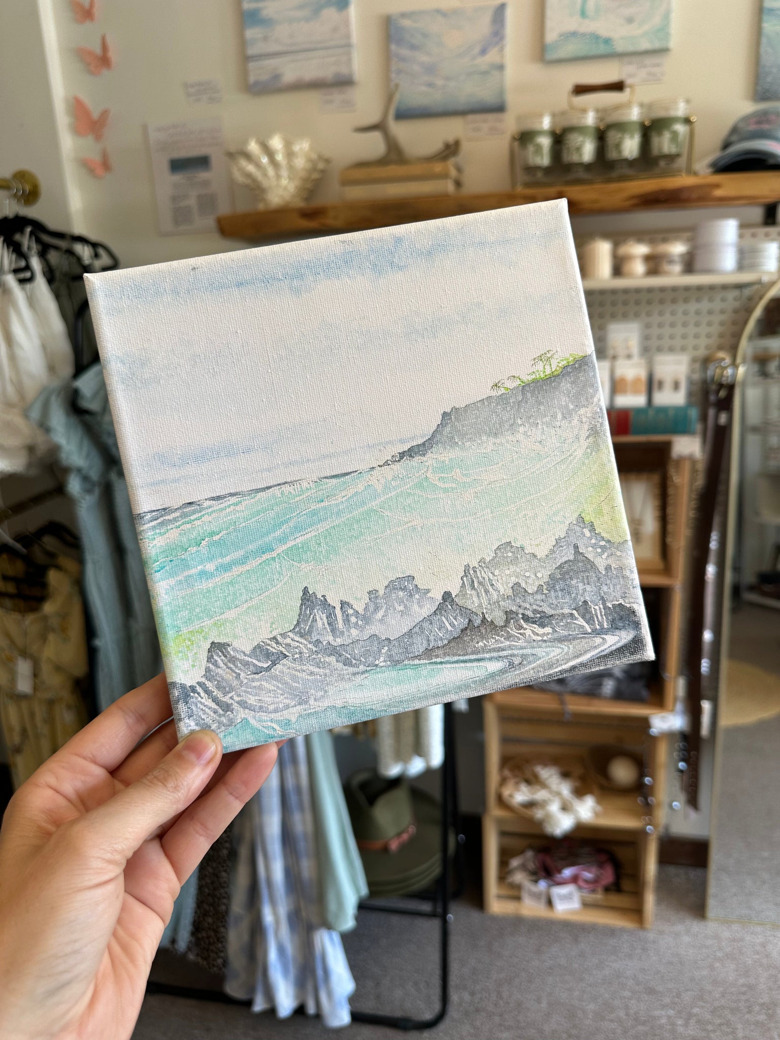 Gay Saunders Original Water-Color Canvas | Here There be Dolphins