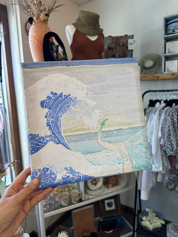 Gay Saunders Original Water Colour Canvas | Hokusai Wave & Diver