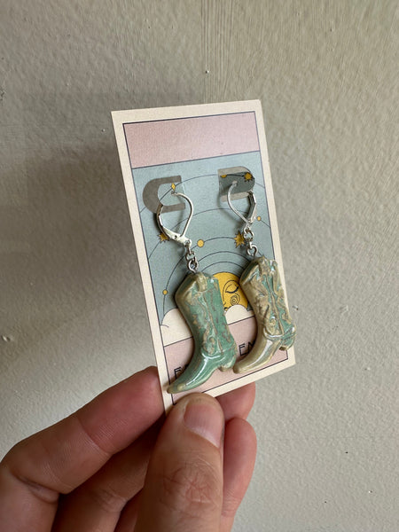 Earth to Ember | Handmade Ceramic Cowboy Boot Earrings | Teal