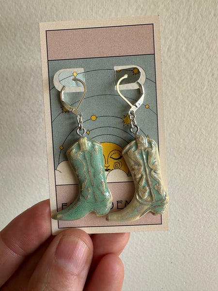 Earth to Ember | Handmade Ceramic Cowboy Boot Earrings | Teal