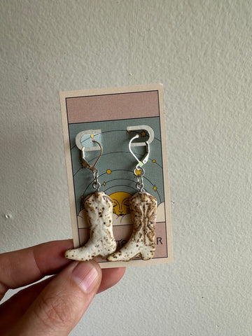 Earth to Ember | Handmade Ceramic Cowboy Boot Earrings | Cream