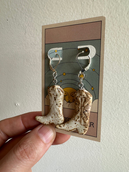 Earth to Ember | Handmade Ceramic Cowboy Boot Earrings | Cream