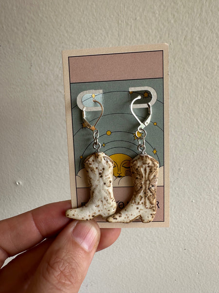 Earth to Ember | Handmade Ceramic Cowboy Boot Earrings | Cream