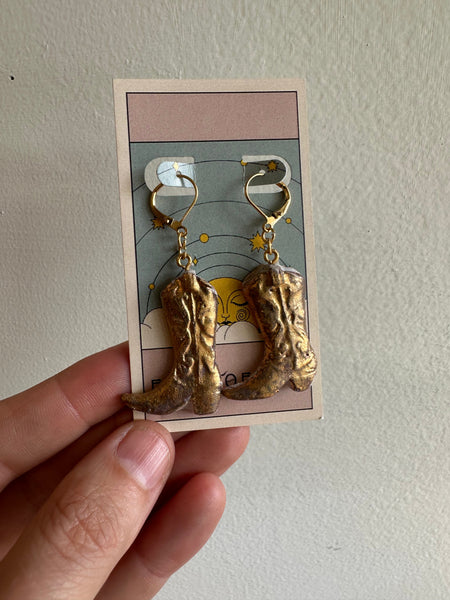 Earth to Ember | Handmade Ceramic Cowboy Boot Earrings | Bronze