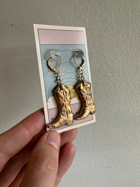 Earth to Ember | Handmade Ceramic Cowboy Boot Earrings | Bronze