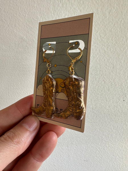 Earth to Ember | Handmade Ceramic Cowboy Boot Earrings | Bronze