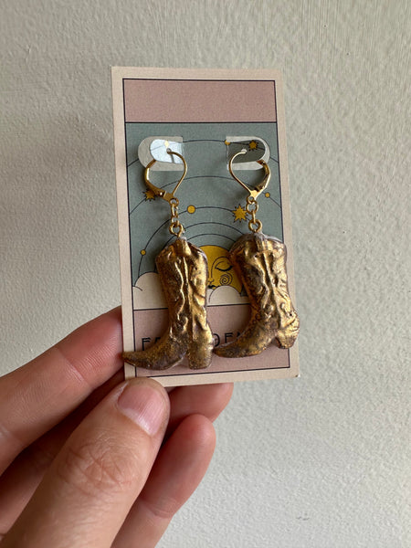 Earth to Ember | Handmade Ceramic Cowboy Boot Earrings | Bronze