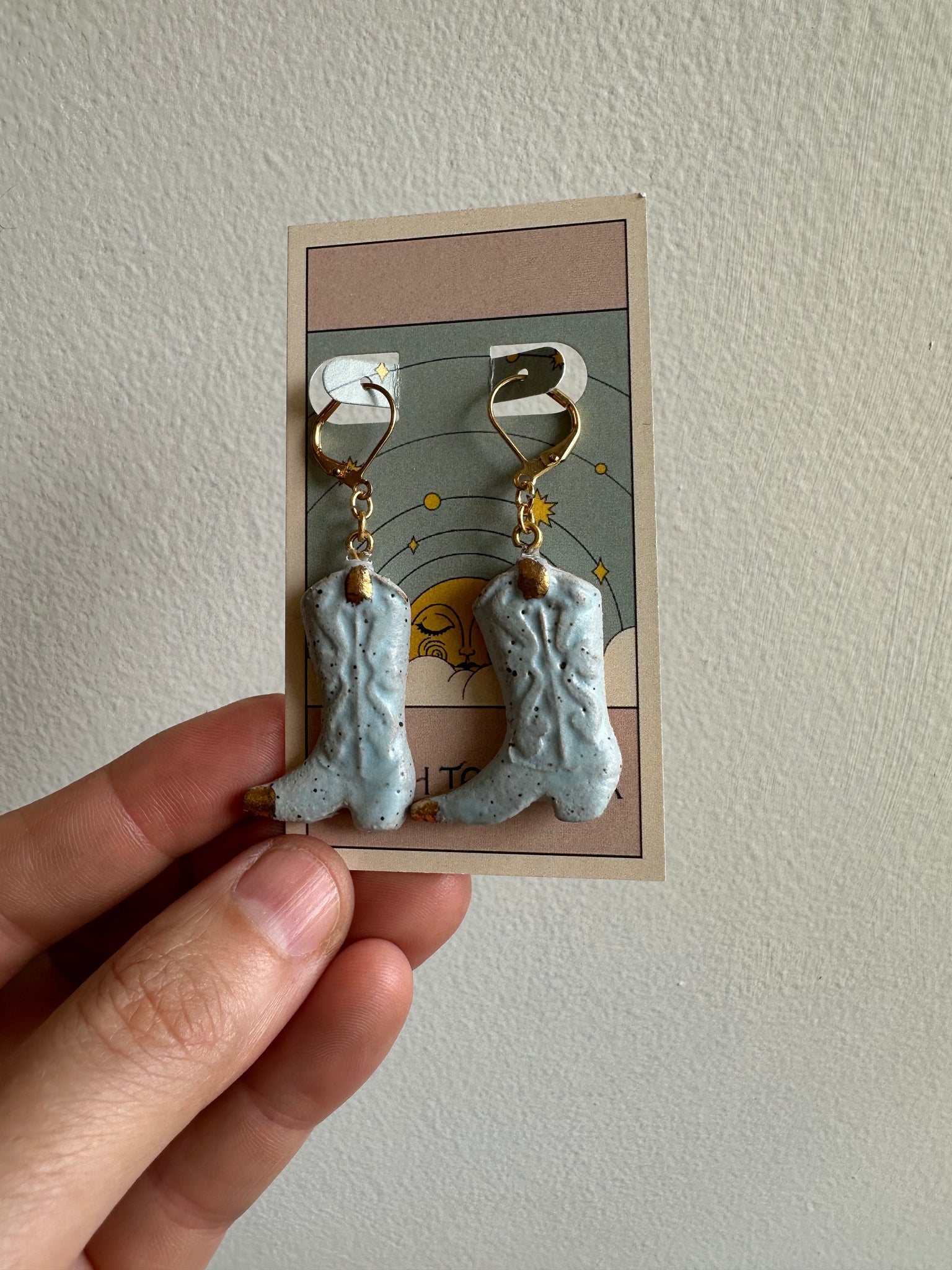 Earth to Ember | Handmade Ceramic Cowboy Boot Earrings | Blue