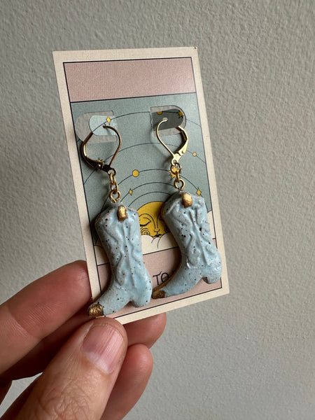 Earth to Ember | Handmade Ceramic Cowboy Boot Earrings | Blue