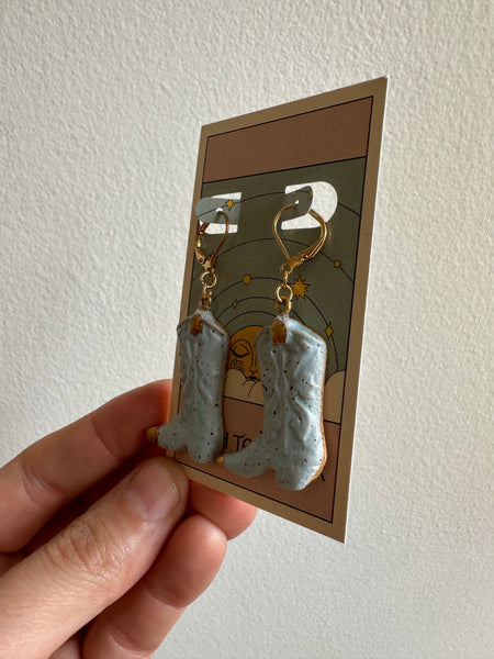 Earth to Ember | Handmade Ceramic Cowboy Boot Earrings | Blue