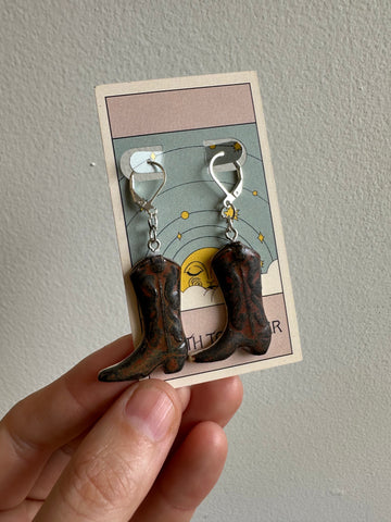 Earth to Ember | Handmade Ceramic Cowboy Boot Earrings | Brown