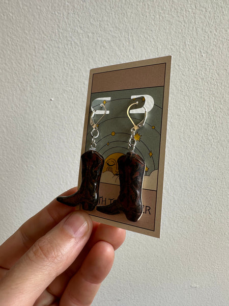 Earth to Ember | Handmade Ceramic Cowboy Boot Earrings | Brown