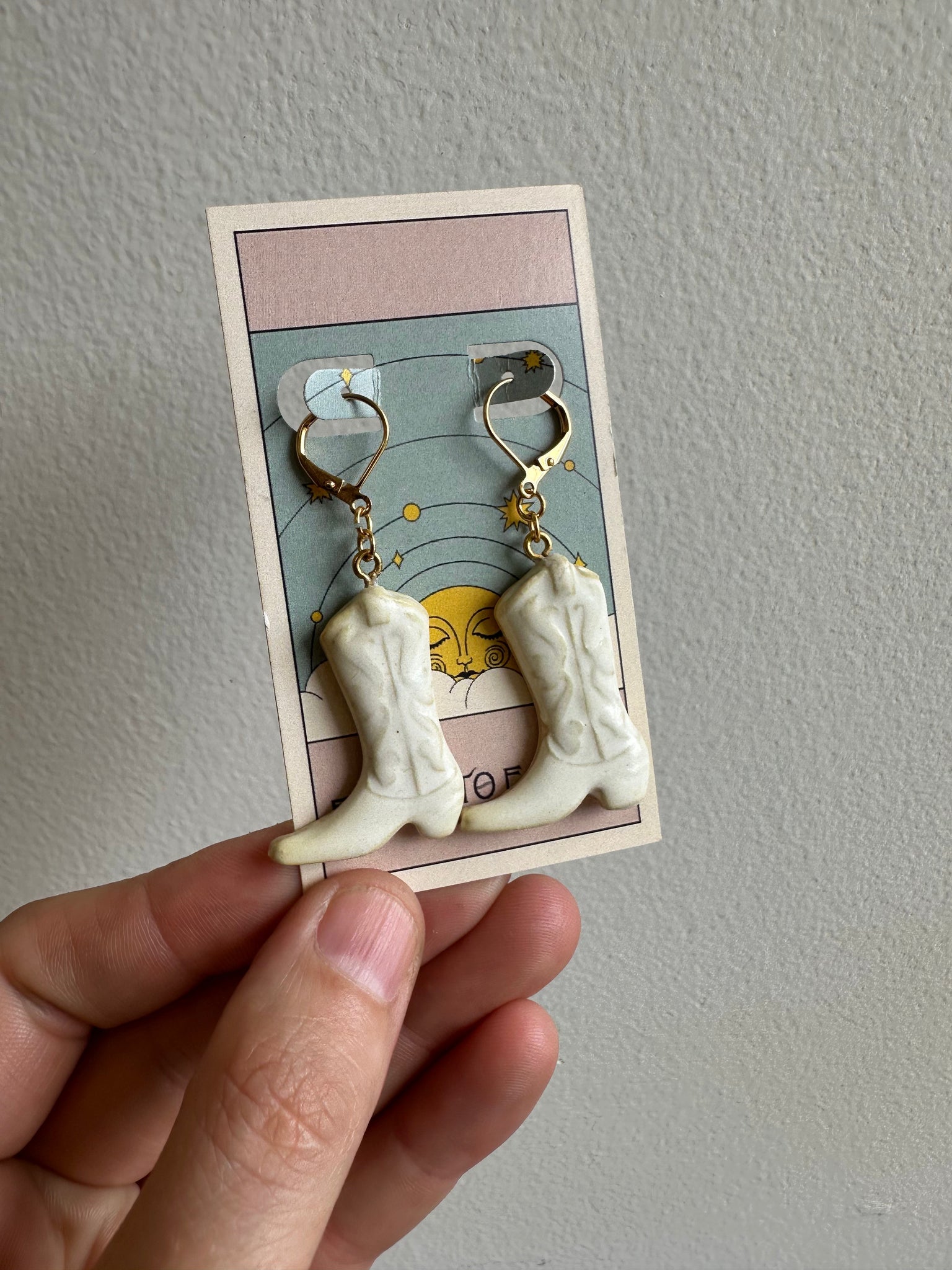 Earth to Ember | Handmade Ceramic Cowboy Boot Earrings | White