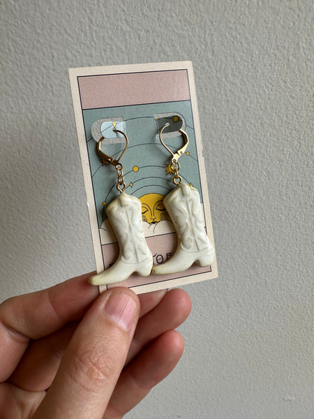 Earth to Ember | Handmade Ceramic Cowboy Boot Earrings | White