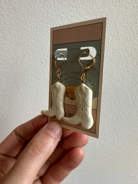 Earth to Ember | Handmade Ceramic Cowboy Boot Earrings | White