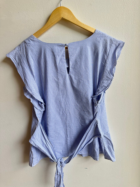 Seaside Stripe Peplum Top | Tie-Back Detail | Size 16