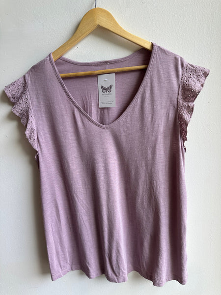 Lavender Lace Flutter Tee | Soft & Feminine | Size Large