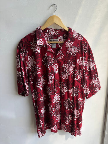 Vintage Sportz Aloha Shirt – Deep Red Hibiscus | Size Large