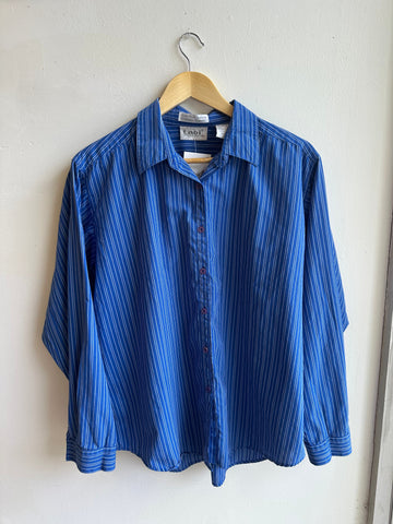 Vintage Tabi Royal Blue Striped Button-Up | Size XL