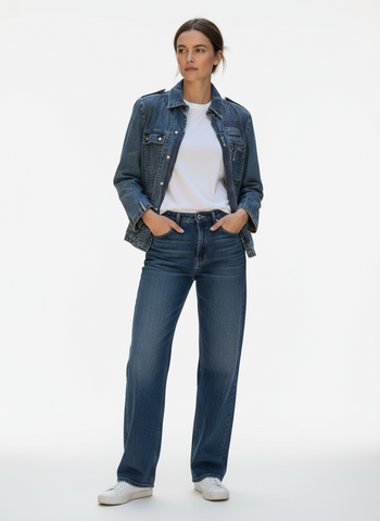 Vintage Y2K Utility Denim Jacket – Cargo Pocket Detail | Size Large