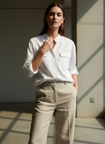 Vintage Bugle Boy Mandarin Collar Shirt – White Cotton Button-Up | Size Small