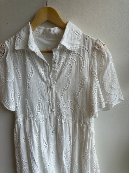 Morris Day White Eyelet Mini Dress – Size XS