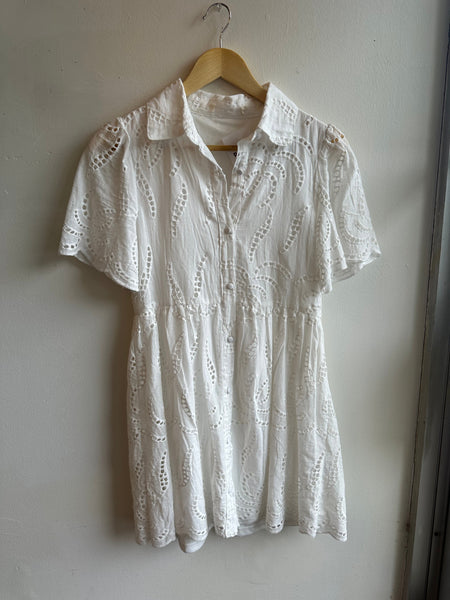 Morris Day White Eyelet Mini Dress – Size XS