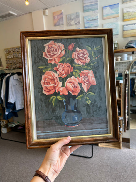 Vintage Framed Rose Still Life Painting
