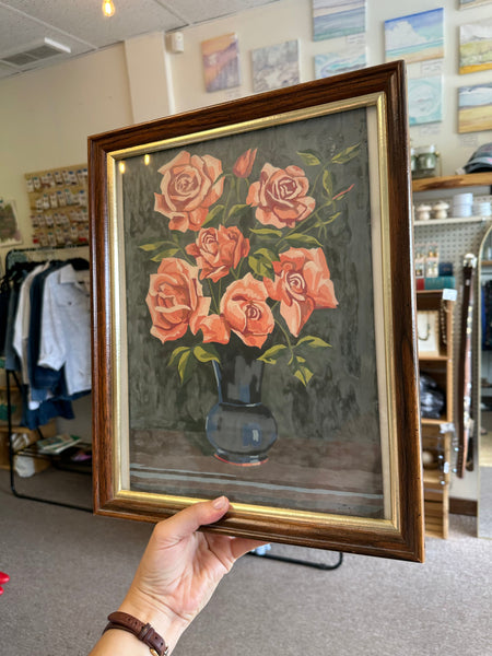 Vintage Framed Rose Still Life Painting