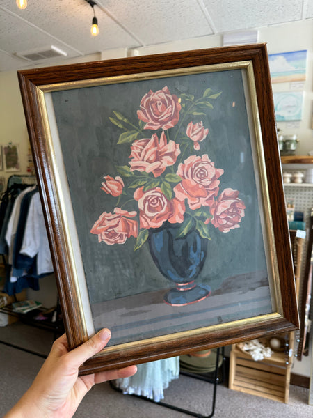 Vintage Framed Rose Still Life Painting