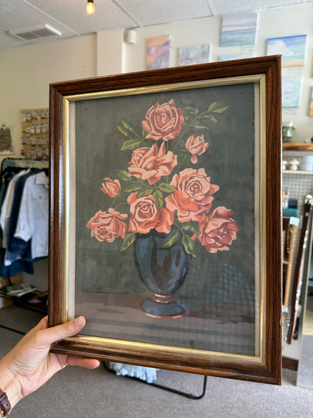 Vintage Framed Rose Still Life Painting