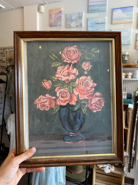 Vintage Framed Rose Still Life Painting