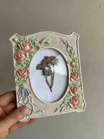 Vintage Porcelain Frame with Pressed Florals