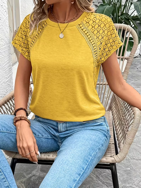 Transparent Lace Sleeve T-Shirt